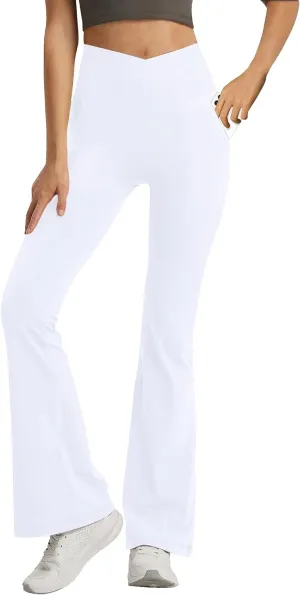 Leggings with Pockets for Girls Solid Black Stretch High Waist Tummy Control Workout Dance Bootcut Yoga Pants
