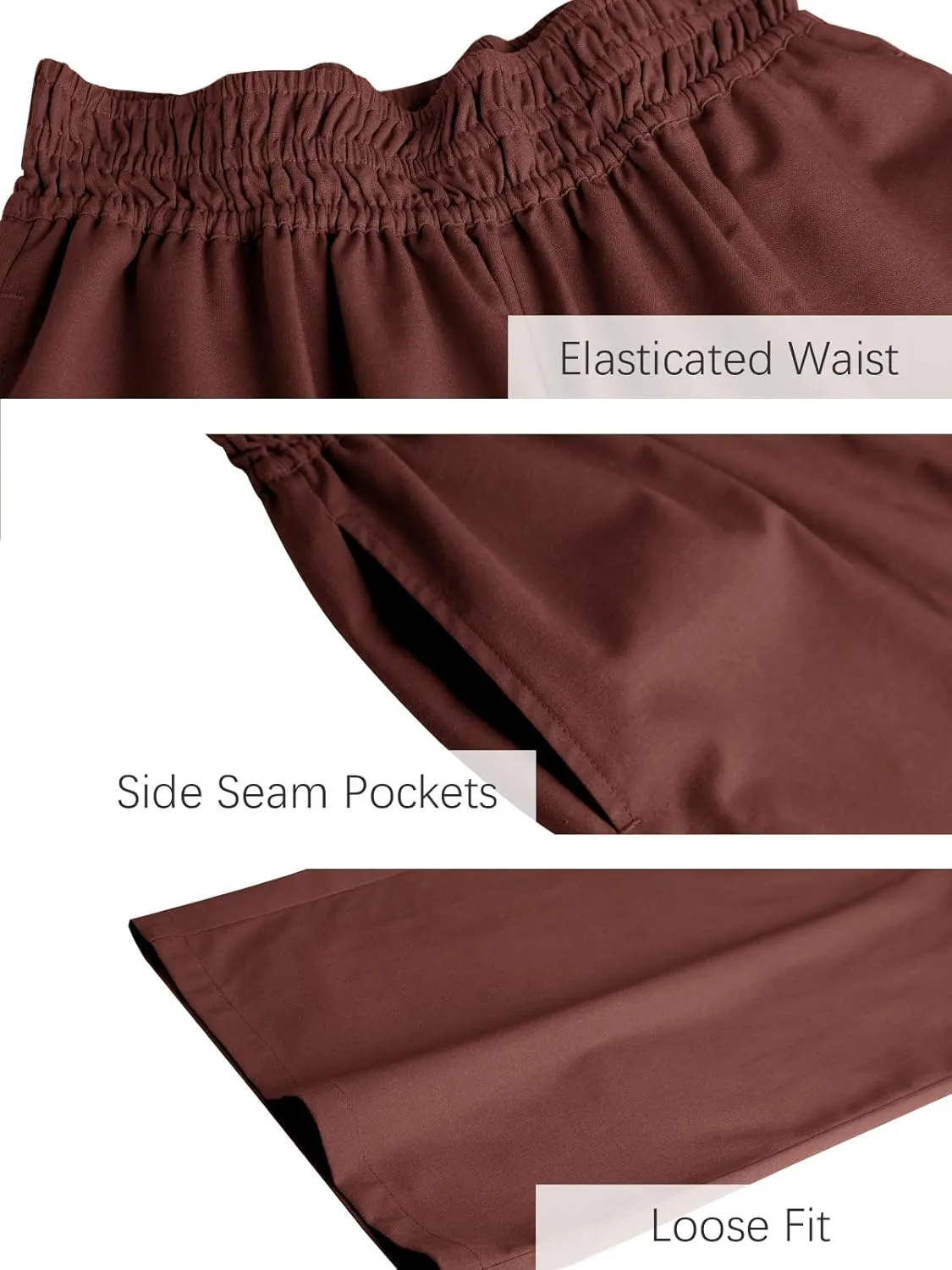 Les umes Womens Linen Wide Leg Pants Elastic Waist Cotton Loose Casual Baggy Trousers with Pockets