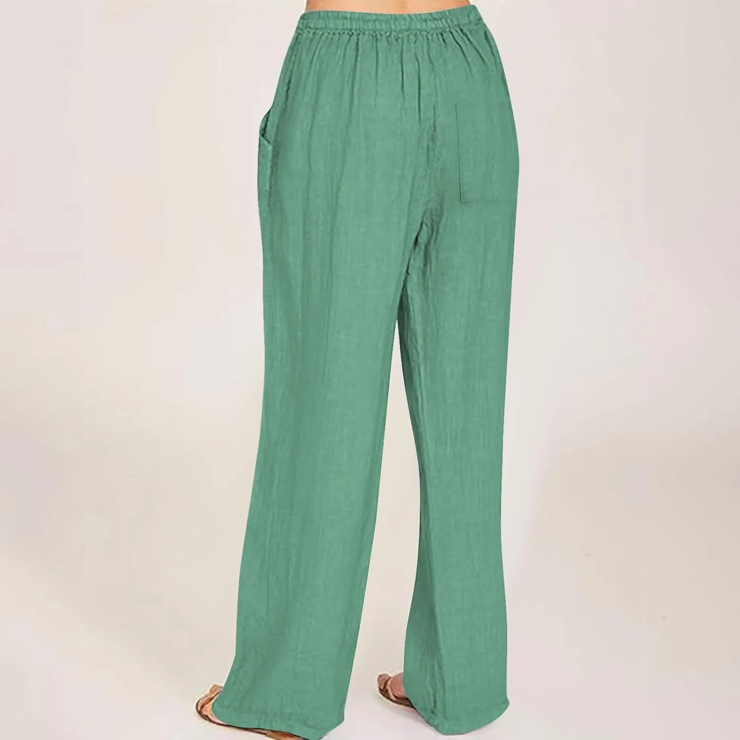 Linen Pants Women High Waisted Drawstring Palazzo Pants 2025 Flowy Wide Leg Trouser with Pockets Beach Vacation Clothes