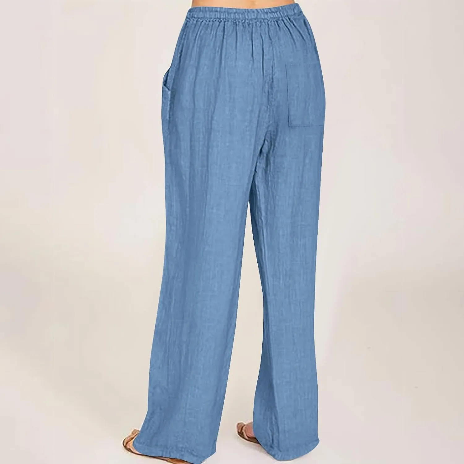 Linen Pants Women High Waisted Drawstring Palazzo Pants 2025 Flowy Wide Leg Trouser with Pockets Beach Vacation Clothes