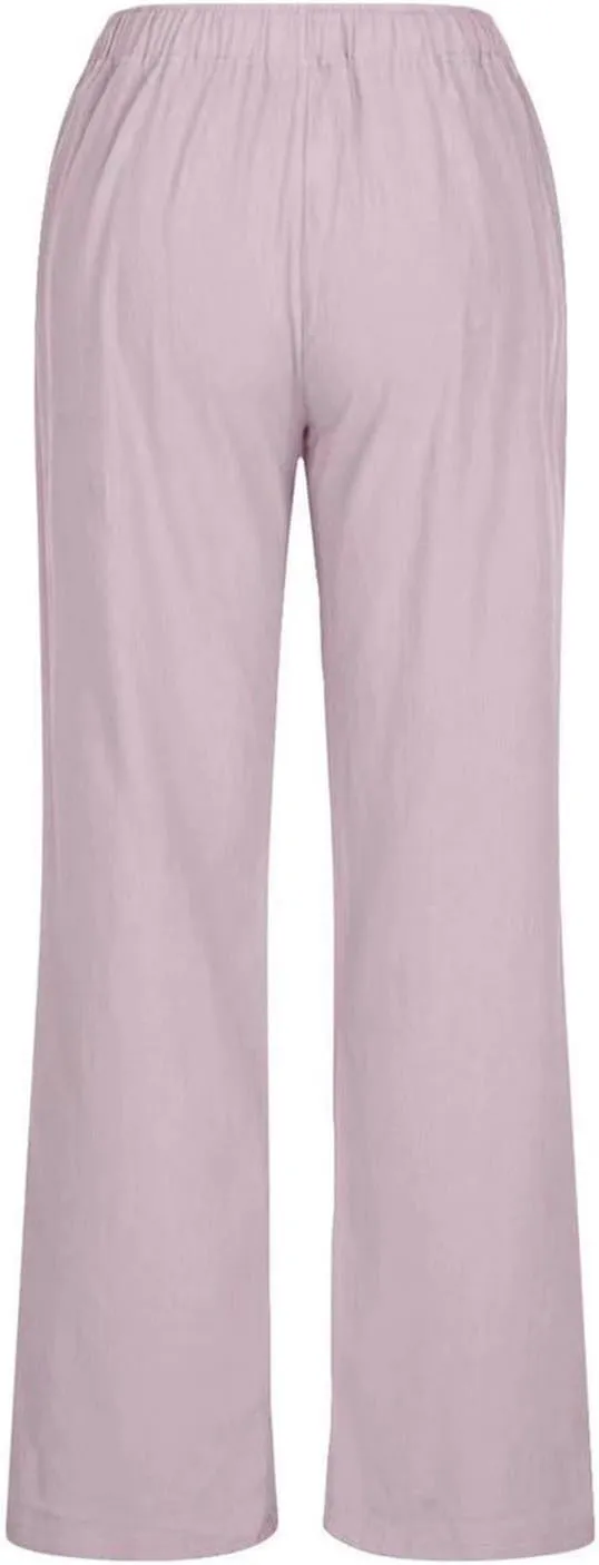 Linen Pants Women Summer Beach Pants Casual Lightweight Elastic Waisted Loose Stright Leg Lounge Pants Trousers with Pockets