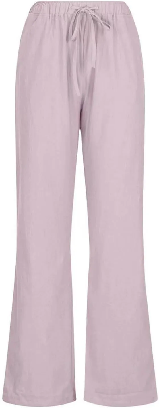 Linen Pants Women Summer Beach Pants Casual Lightweight Elastic Waisted Loose Stright Leg Lounge Pants Trousers with Pockets