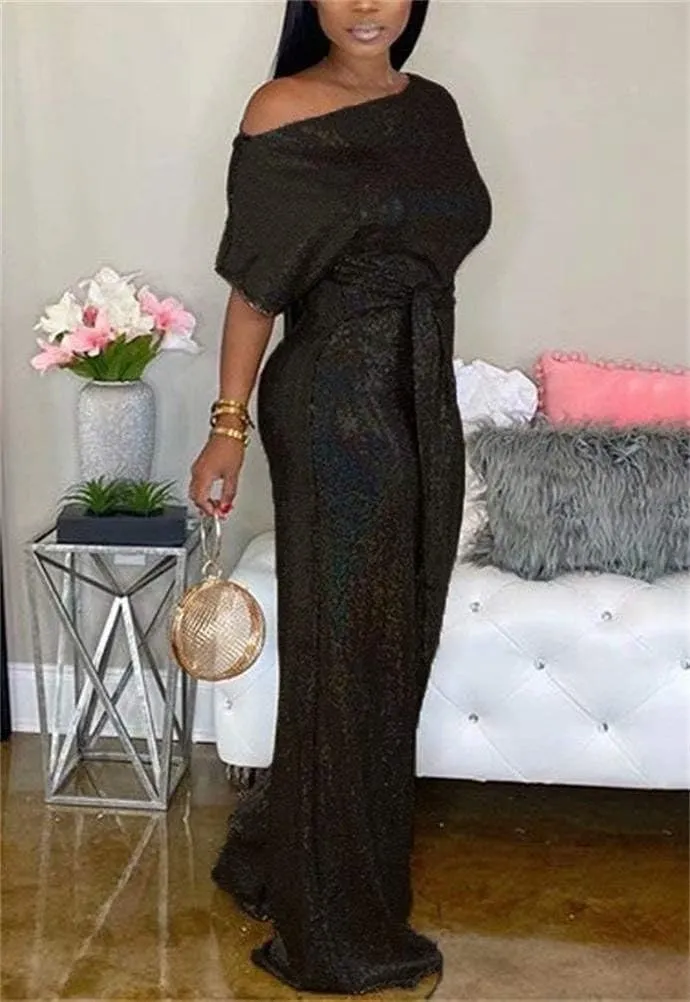 LKOUS Women's Evening Sparkly Jumpsuits Off Shoulder Short Sleeve Party Sequins Rompers High Waisted Wide Leg Pants Suit