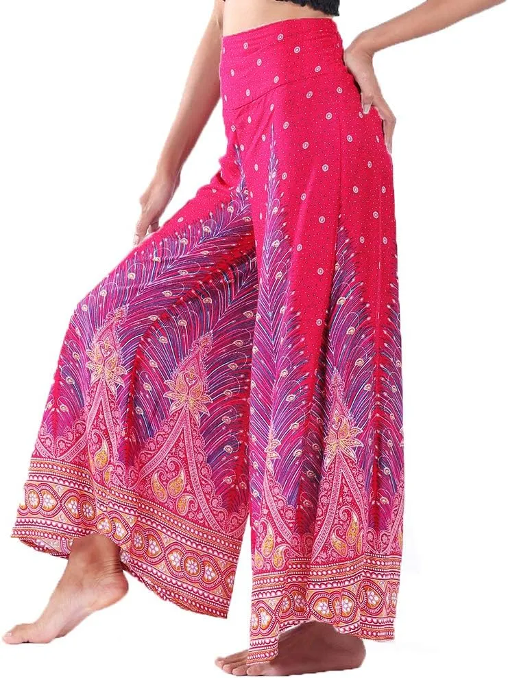 LOFBAZ Women's Wide Leg Palazzo Pants Yoga Lounge Hippie Harem Flowy Trousers