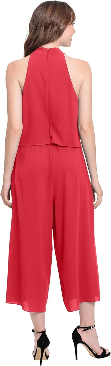 London Times womens Mock Neck Halter Jumpsuit