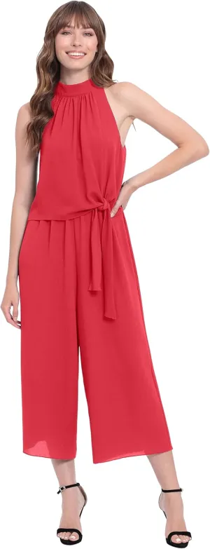 London Times womens Mock Neck Halter Jumpsuit