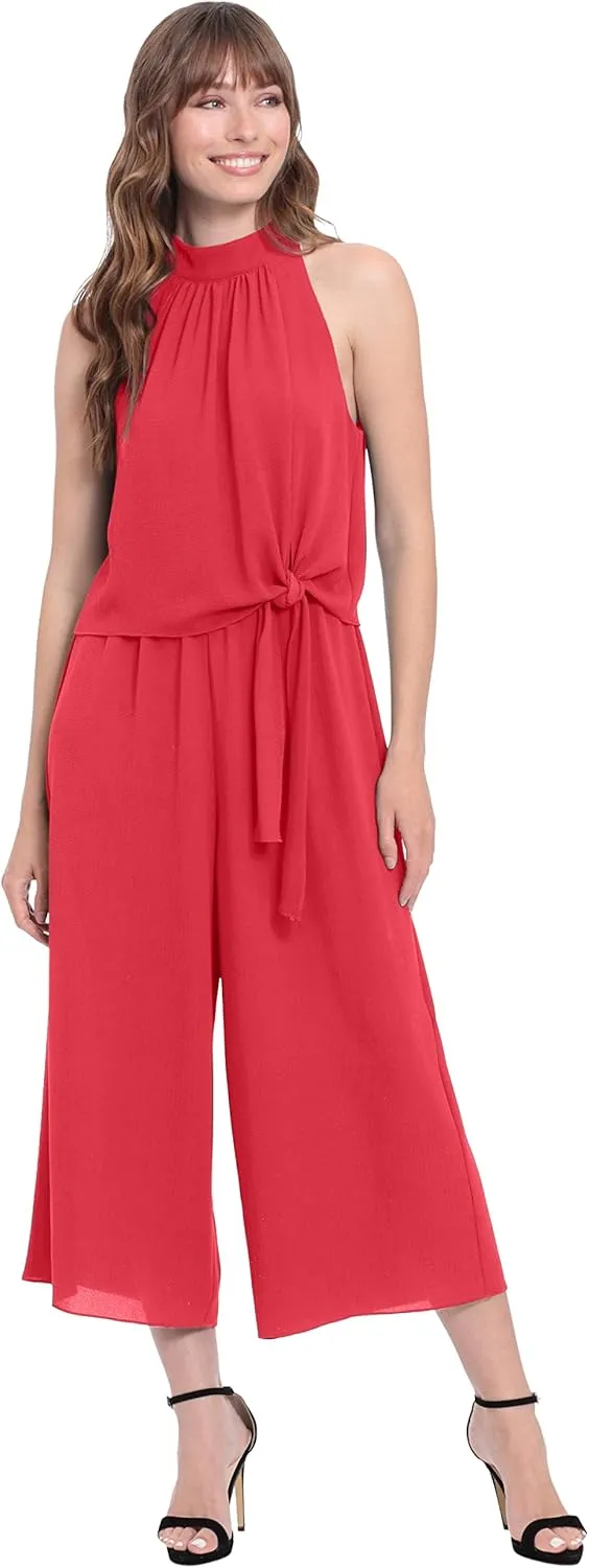 London Times womens Mock Neck Halter Jumpsuit