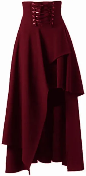 Long Skirts For Women Gothic Dress Vintage Renaissance Midi Skirt High Waist Irregular Hem Ruched Punk A-Line Skirt