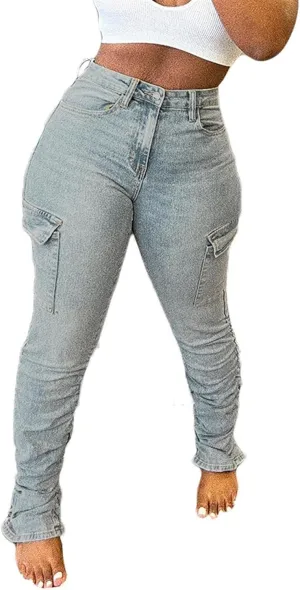 Lucuna Women's Stacked Jeans Y2K Boyfriend High Waisted Bootcut Skinny Stretchy Denim Pants Trousers