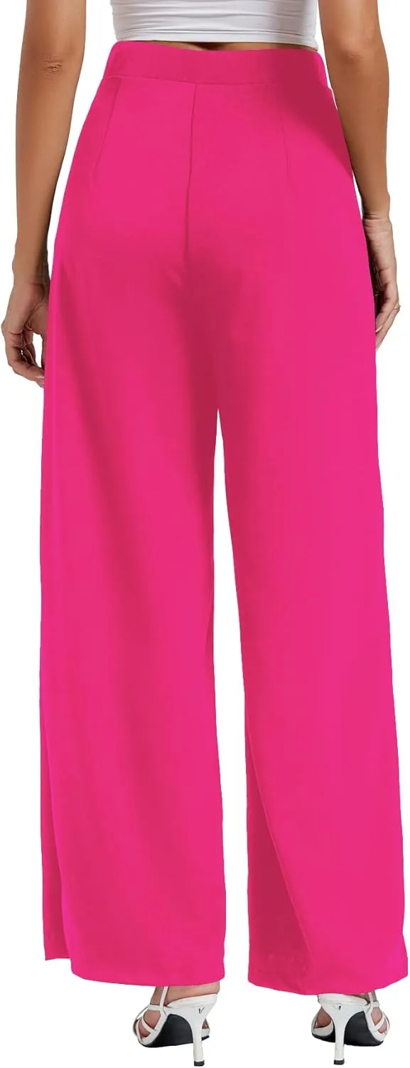 LYANER Women's Casual Elastic High Waist Double Breasted Wide Leg Long Pants Trouser