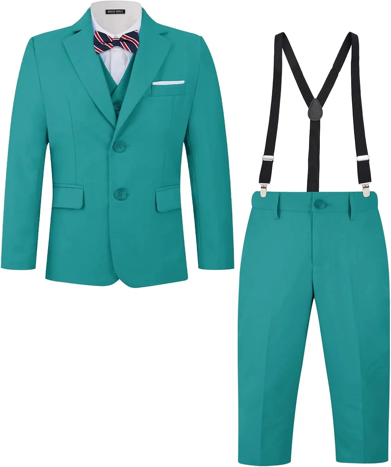 MAGE MALE Boys Multiple Colour Formal Dress Suits 5 Piece Slim Fit Dresswear Suit Set with Kids Suspenders