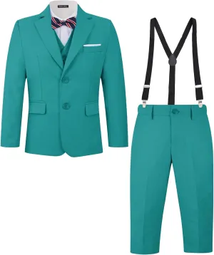 MAGE MALE Boys Multiple Colour Formal Dress Suits 5 Piece Slim Fit Dresswear Suit Set with Kids Suspenders