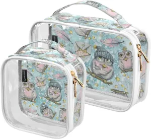 Magic-owls 2 Pack Clear Toiletry Bag Women Men, Portable Waterproof Clear Pouch, Cosmetic Bag with Double Zippers Large Opening Traveling with Handle for Bathroom Traveling Vacation Organizing