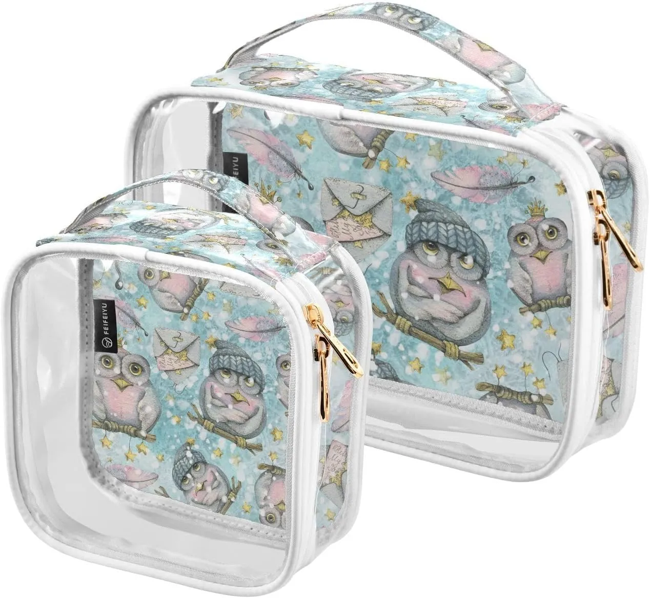 Magic-owls 2 Pack Clear Toiletry Bag Women Men, Portable Waterproof Clear Pouch, Cosmetic Bag with Double Zippers Large Opening Traveling with Handle for Bathroom Traveling Vacation Organizing