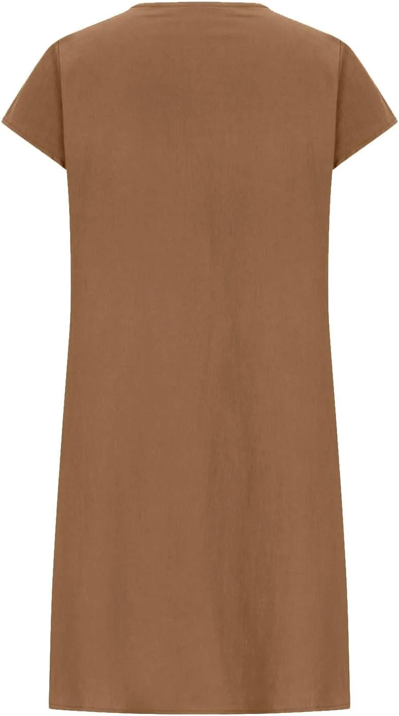 maisdgop Linen Dresses for Women 2025 Plus Size Cap Sleeve Pleated Summer Midi Dress Vacation Casual Knee Length Sundresses
