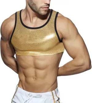 Male Sexy Nightclub Vest Hot Stamped Sequin Suspender Design Short Sleeveless Top Lace Underwear Men