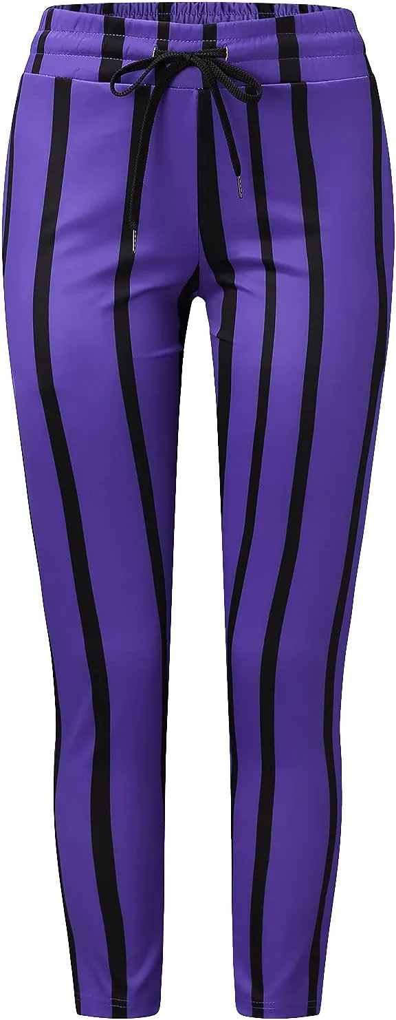 Maryia Men's Striped Skinny Pants Slim Fit Stretch Chino Fashion Jogger Drawstring Elastic Waist Business Style Trouser