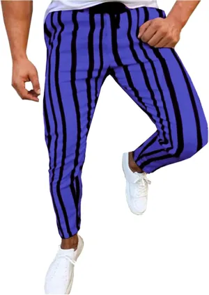 Maryia Men's Striped Skinny Pants Slim Fit Stretch Chino Fashion Jogger Drawstring Elastic Waist Business Style Trouser
