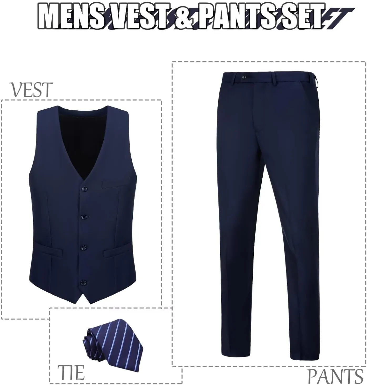 Men's 2 Piece Vest Pants Set Slim Fit Wedding Suit for Men with Tie Tuxedo Set for Business Christmas