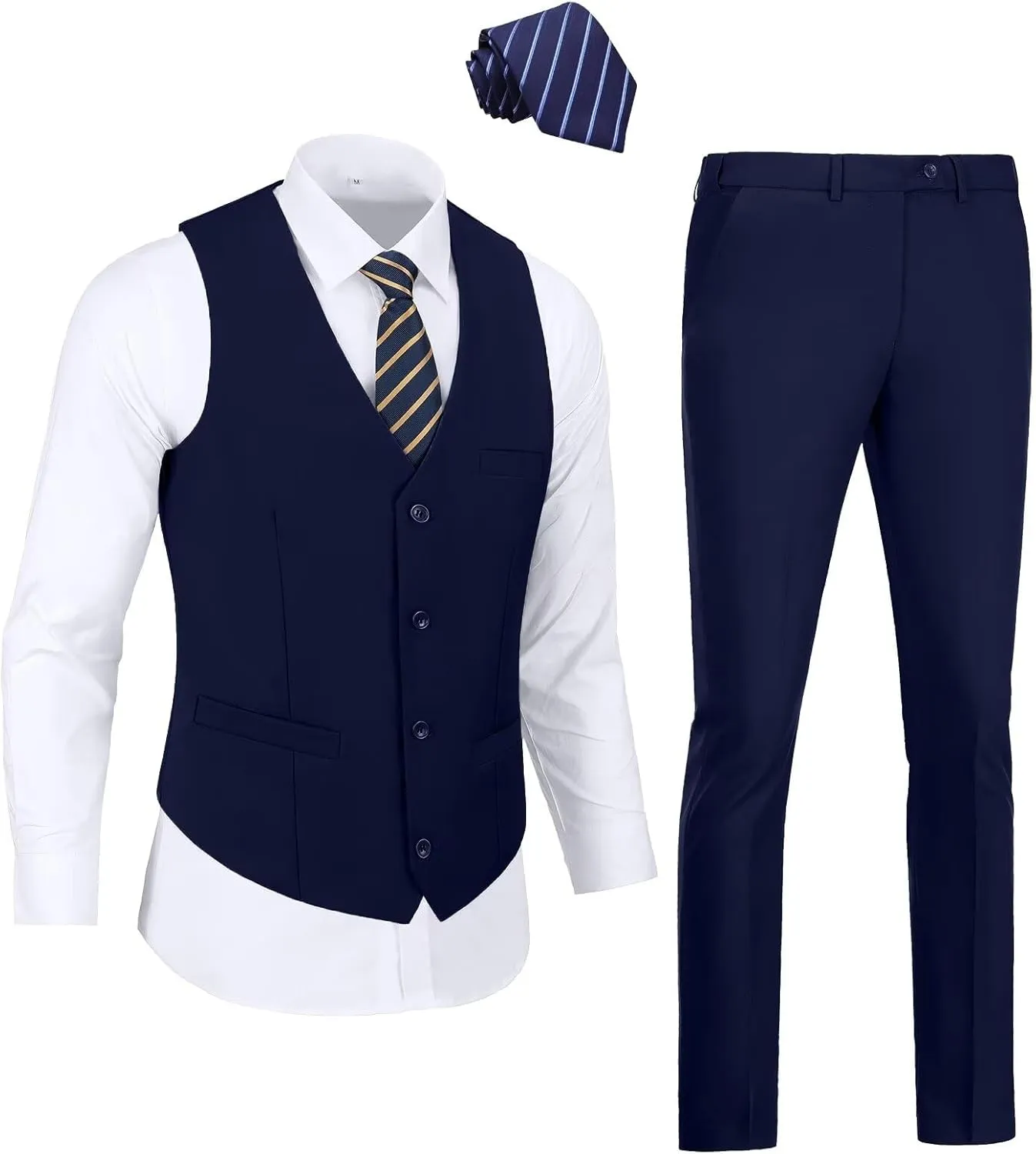 Men's 2 Piece Vest Pants Set Slim Fit Wedding Suit for Men with Tie Tuxedo Set for Business Christmas