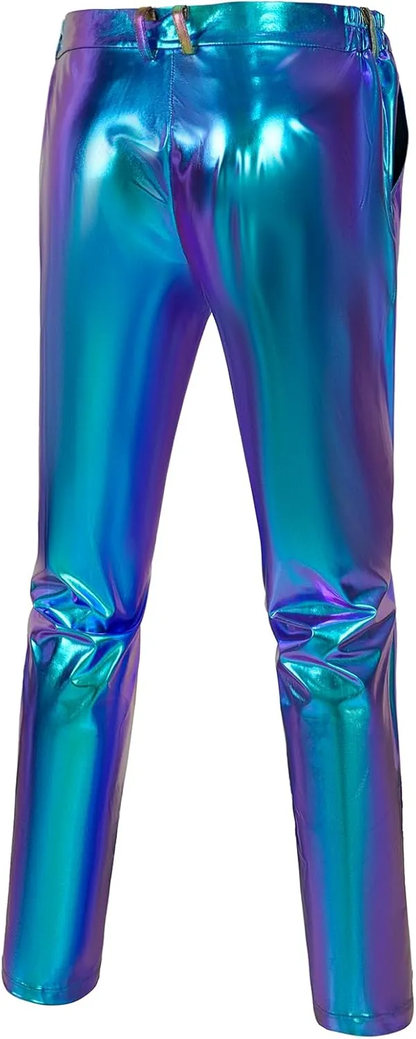 Men's 70s Disco Pants Metallic Sequin Straight Leg Trousers Party Dance Outfits