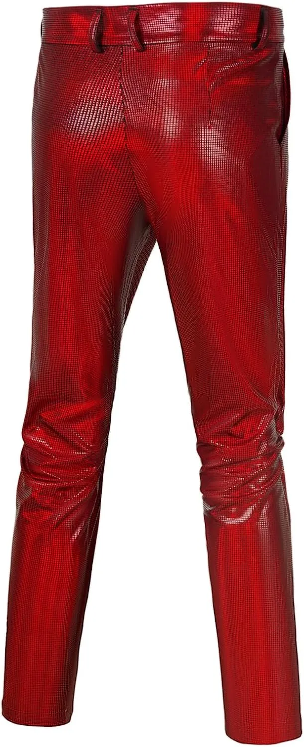 Men's 70s Disco Pants Metallic Sequin Straight Leg Trousers Party Dance Outfits