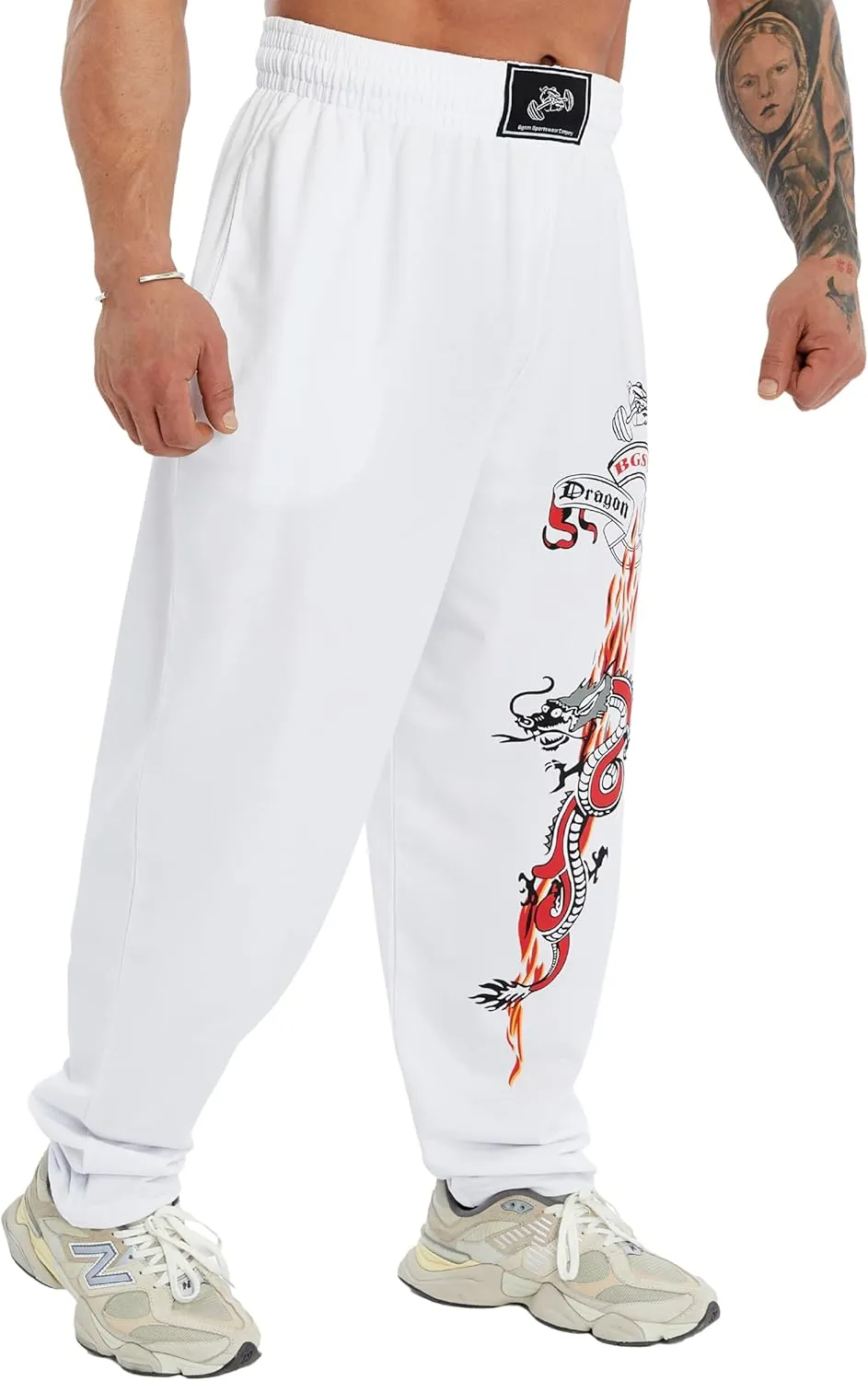 Men's Baggy Pants, Dragon Design Gym Sweatpants