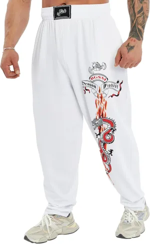 Men's Baggy Pants, Dragon Design Gym Sweatpants