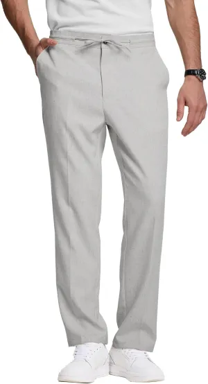 Men's Casual Pants Linen Drawstring Elastic Waist Loose Fit Men Dress Pants Summer Travel Beach Yoga Jog Trouser