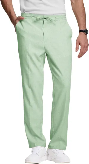 Men's Casual Pants Linen Drawstring Elastic Waist Loose Fit Men Dress Pants Summer Travel Beach Yoga Jog Trouser