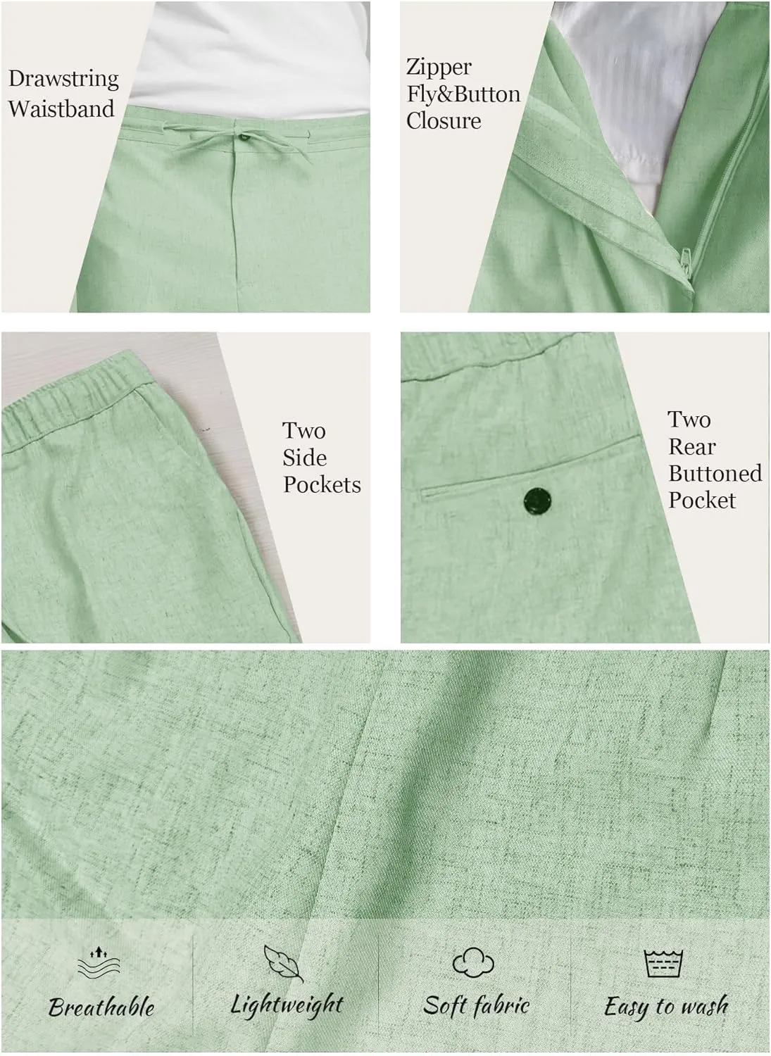 Men's Casual Pants Linen Drawstring Elastic Waist Loose Fit Men Dress Pants Summer Travel Beach Yoga Jog Trouser