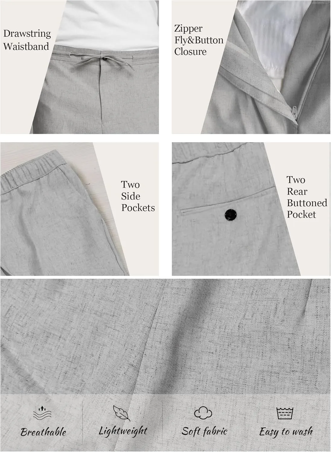 Men's Casual Pants Linen Drawstring Elastic Waist Loose Fit Men Dress Pants Summer Travel Beach Yoga Jog Trouser