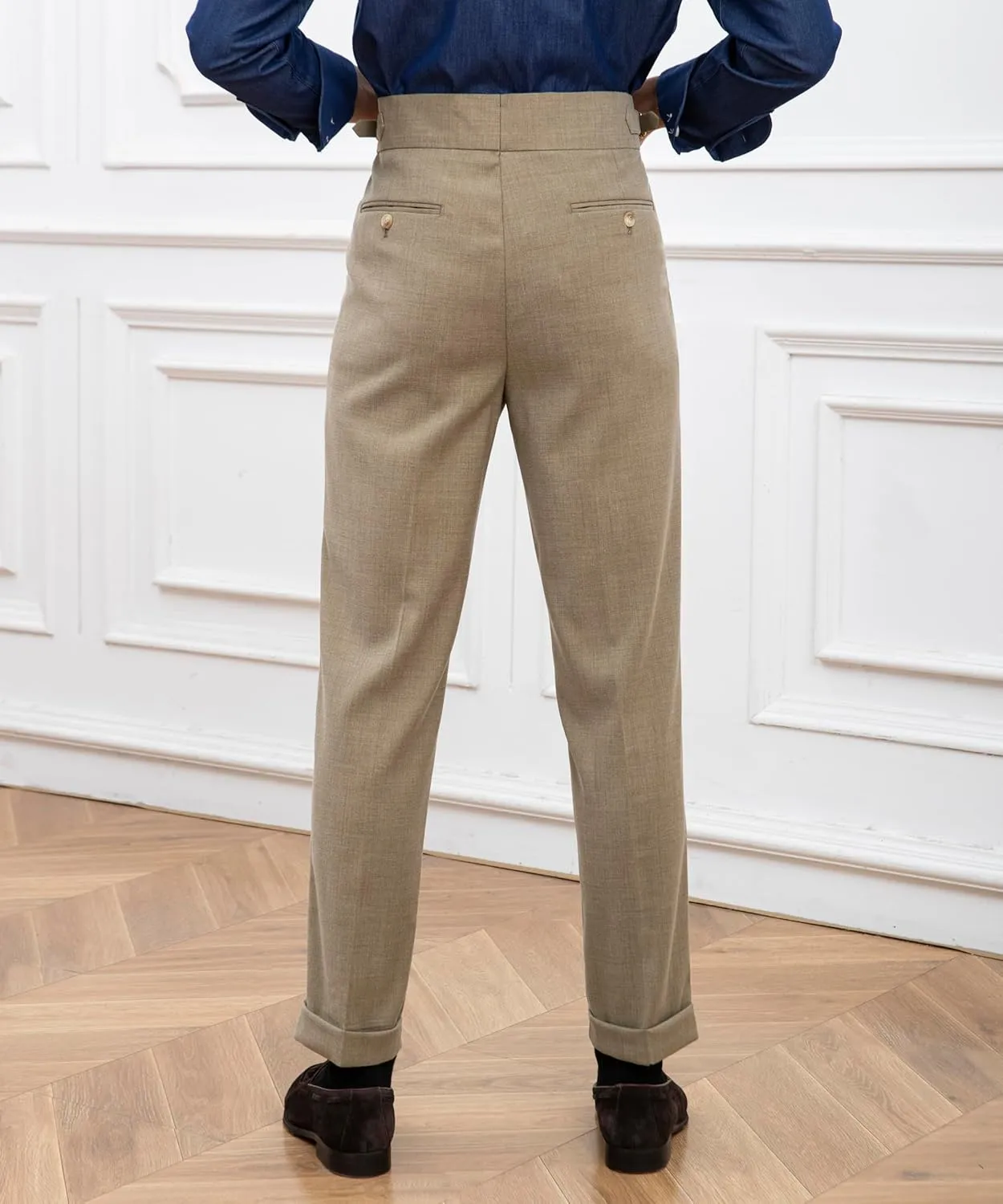 Men's Classic Gurkha Naples Italian Old Money Style Pants No Belt Required High Waist Dress Pants