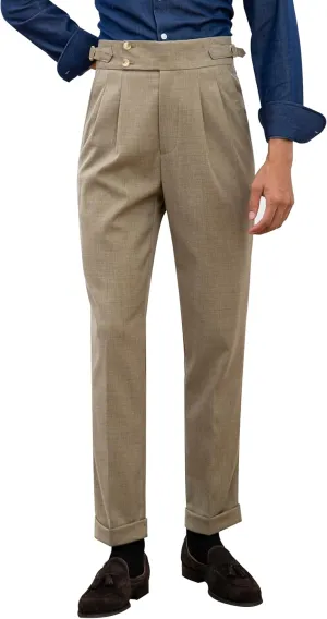 Men's Classic Gurkha Naples Italian Old Money Style Pants No Belt Required High Waist Dress Pants