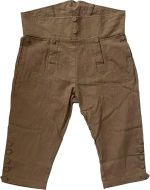 Mens Colonial Knee Linen Breeches 18th Century Pants Fall Front Style