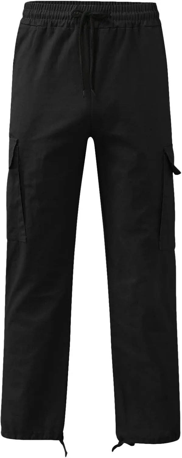 Mens Drawstring Cargo Pants Casual Solid Stretch Waist Sweatpants Athletic Running Tactical Trousers with Pockets