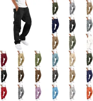 Mens Drawstring Cargo Pants Casual Solid Stretch Waist Sweatpants Athletic Running Tactical Trousers with Pockets