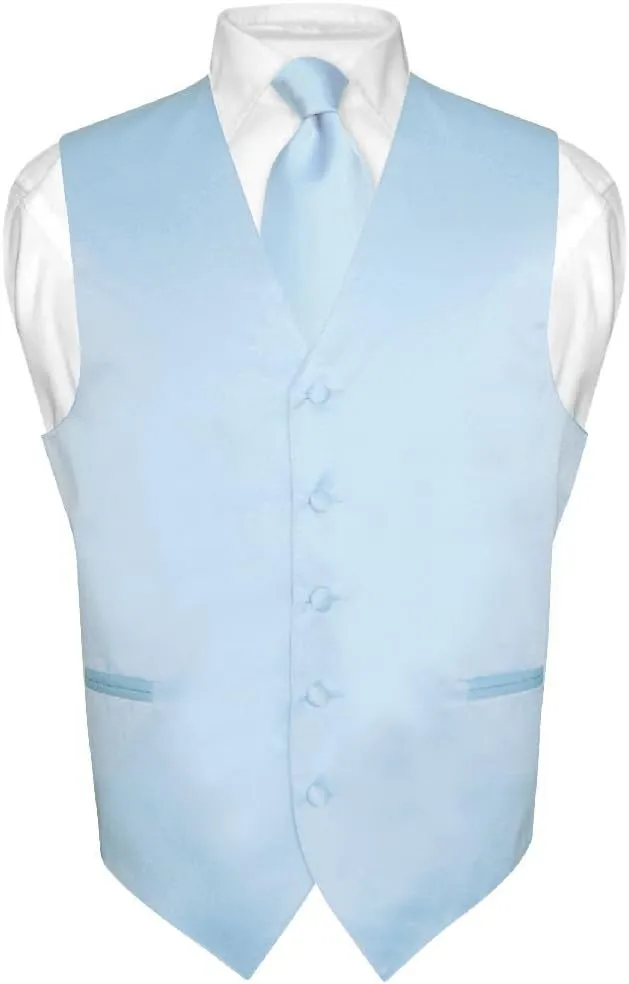 Men's Dress Vest & NeckTie Solid PINK Color Neck Tie Set for Suit or Tuxedo