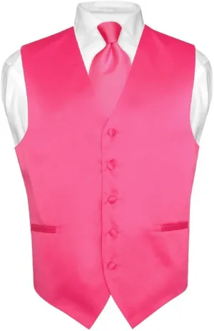 Men's Dress Vest & NeckTie Solid PINK Color Neck Tie Set for Suit or Tuxedo