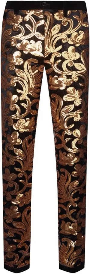 Men's Fashion Floral Glitter Sequin Velvet Pants