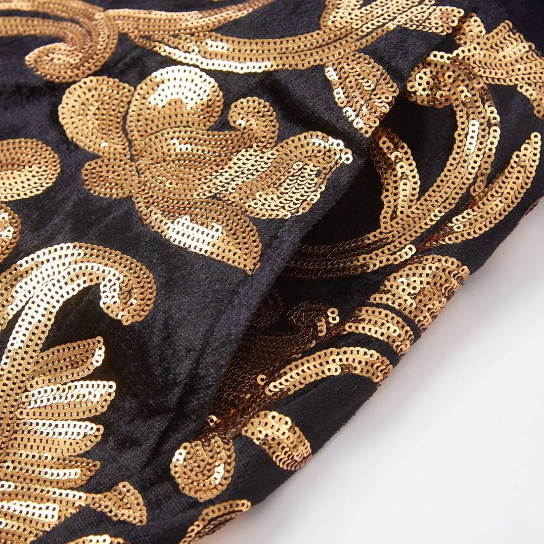 Men's Fashion Floral Glitter Sequin Velvet Pants