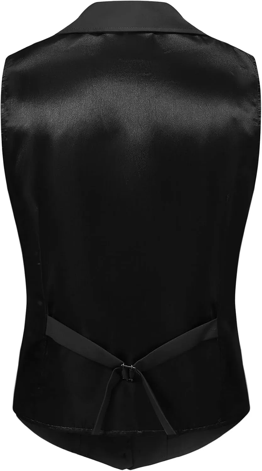 Mens Formal Suit Vest Slim Business Fit Waistcoat with 1 Pockets for Suit or Tuxedo