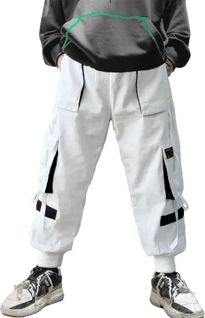 Men's Jogger Pants Punk Cargo Baggy Techwear Hip Hop Harem Pants Streetwear Tactical Track Pants Black White