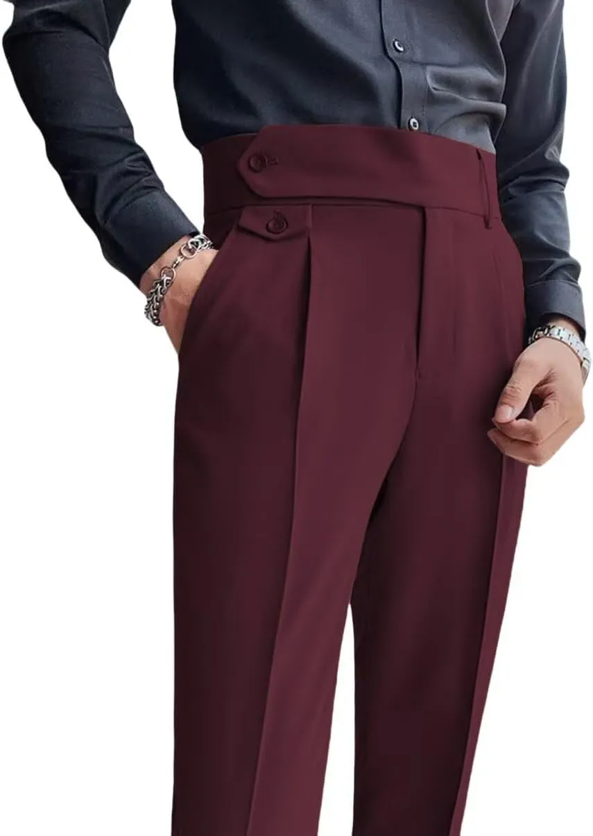 Men's Slim Dress Pants Pleat-Front Summer Casual Trouser High Waist Business Suit Pants Long for Men
