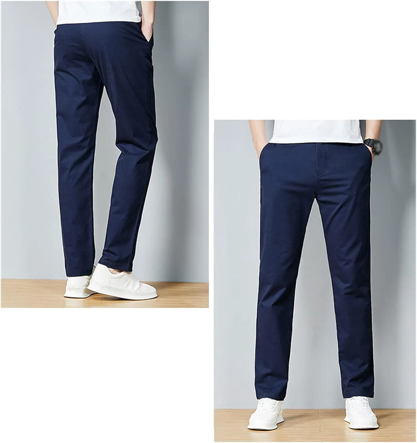 Men's Slim Fit Flat Front Pants Classic Stretch Dress Business Suit Pant Casual Straight Fit Chino Golf Pant