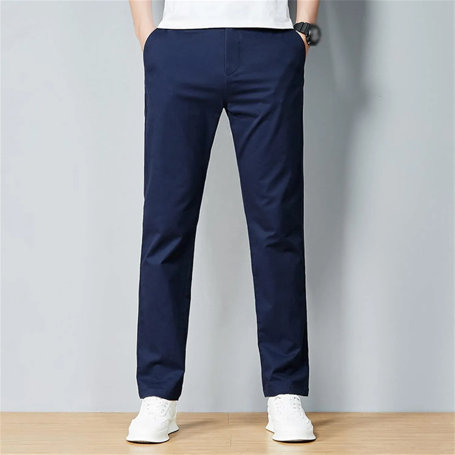 Men's Slim Fit Flat Front Pants Classic Stretch Dress Business Suit Pant Casual Straight Fit Chino Golf Pant