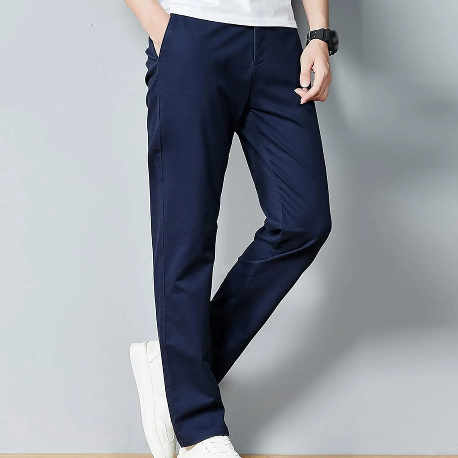 Men's Slim Fit Flat Front Pants Classic Stretch Dress Business Suit Pant Casual Straight Fit Chino Golf Pant