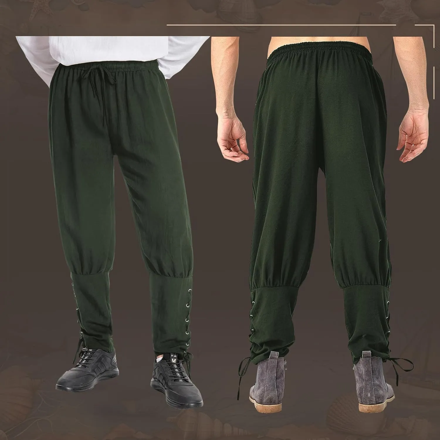Mens Spring Summer Autumn Ankle Banded Pants Medieval Viking Navigator Trousers Renaissance Pants