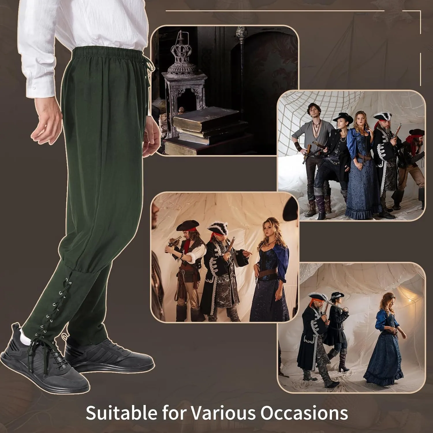 Mens Spring Summer Autumn Ankle Banded Pants Medieval Viking Navigator Trousers Renaissance Pants
