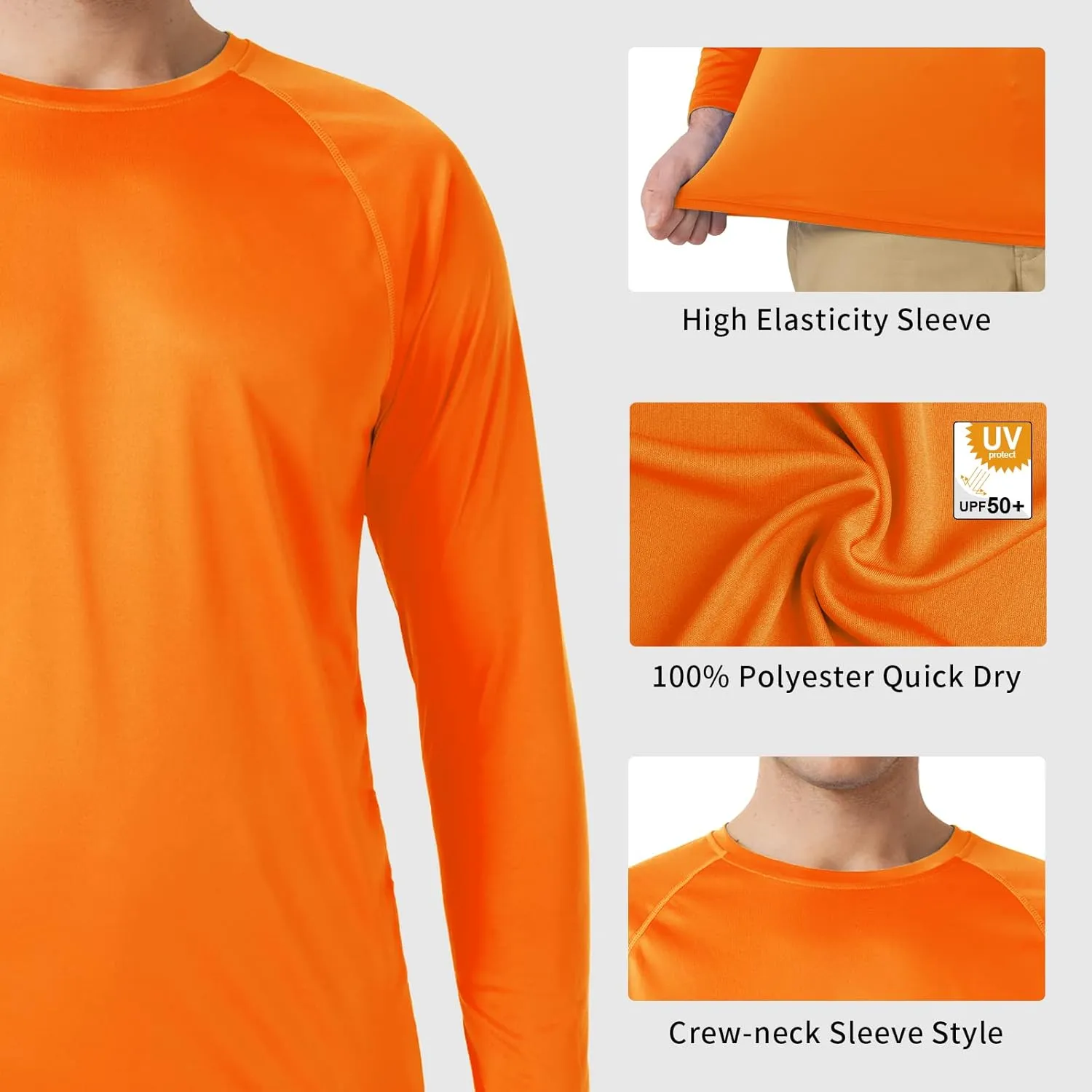 Mens UPF 50  Rash Guard Swim Shirt Long Sleeve Moisture Wicking Quick Dry Lightweight Wrinkle-Resistant
